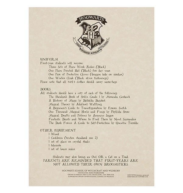 Warner Bros Best Sellers Personalised Hogwarts Acceptance Letter